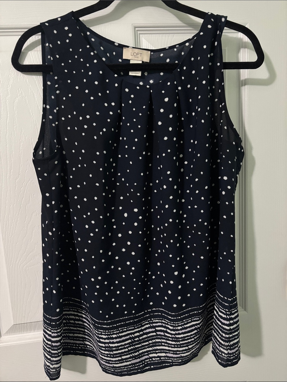 LOFT Navy and White Polka Dot Tank
